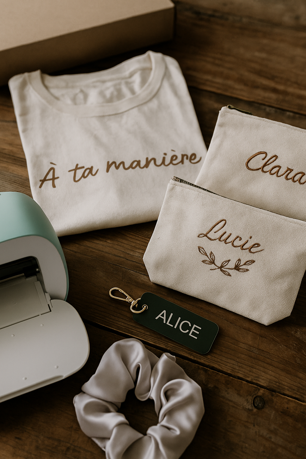 Créations personnalisées avec prénoms : trousses, tee-shirt, étiquettes et accessoires faits main – artisanat Naamaa