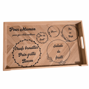 Plateau petit-déjeuner gravé “Pour Maman” – création artisanale en bois pour fête des mères ou cadeau personnalisé Naamaa
