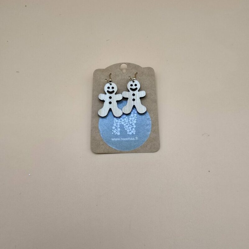 Boucles d’oreilles en bois bonhomme pain d’épices – Naamaa