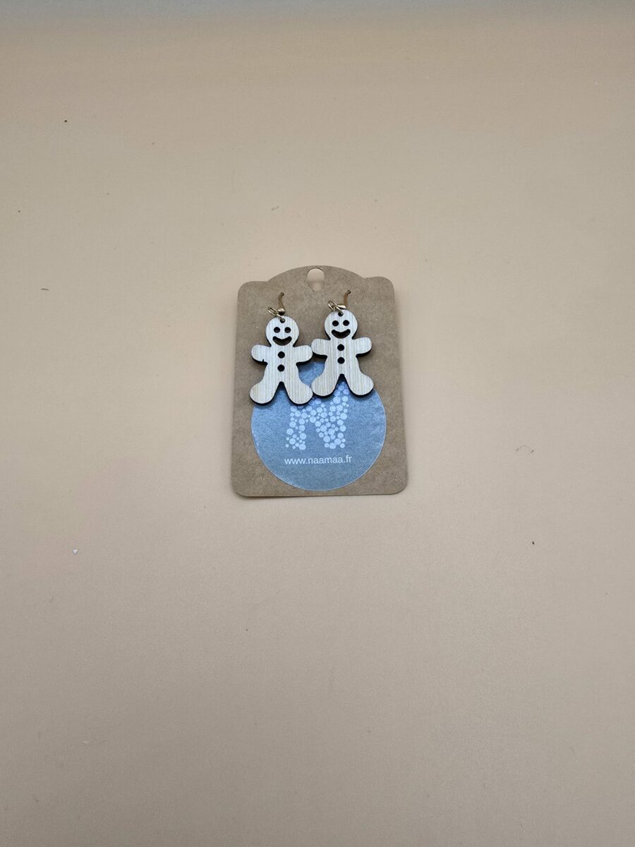 Boucles d’oreilles en bois bonhomme pain d’épices – Naamaa