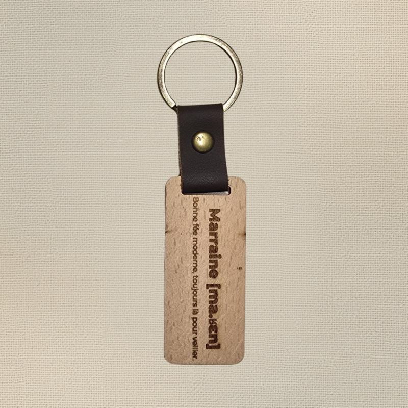 Porte-clé Marraine – Bois gravé