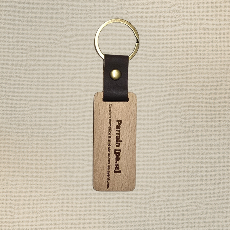 Porte-clé Parrain – Bois gravé