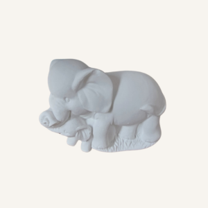 Éléphant décoratif maman et bébé en aqua résine blanche – création artisanale