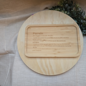 Plateau en bois gravé Parrain avec définition – création artisanale Naamaa